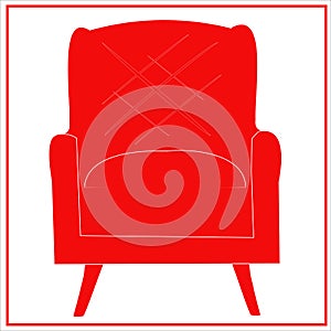 Red chair from the set of beautiful fashionable red and white velvet armchairs and sofa. Seat silhouettes. Vector isolated image o